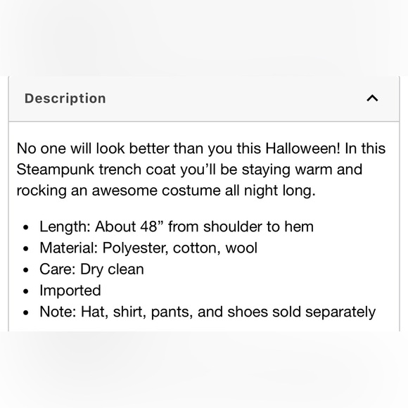 NWT‎ SPIRIT Halloween Steampunk Trench coat Wool Cotton Blend Cosplay Costume L - Picture 4 of 13